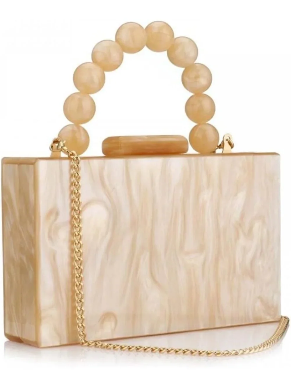 👜Women's Tan Crossbody Bag with Pearl Chain Formal Purses with Pearl Chain